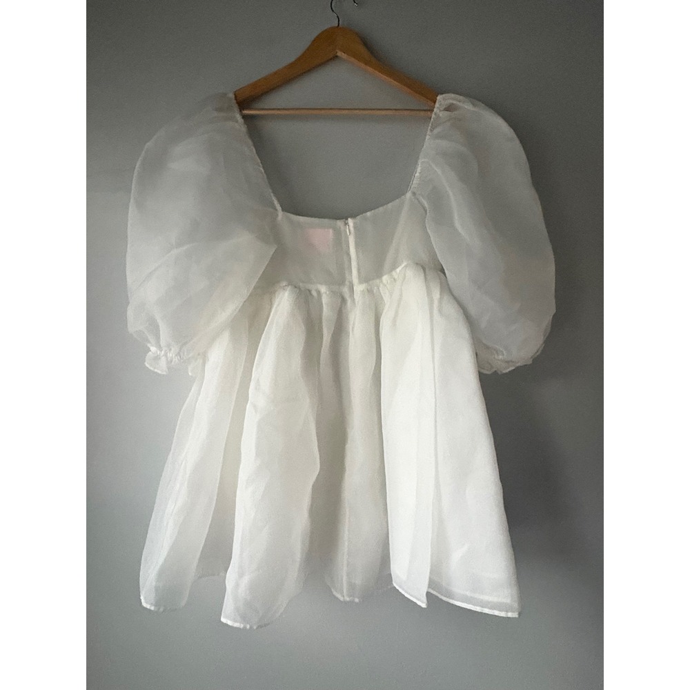 Selkie White Puff Dress Size Medium Organza Mini Babydoll - Picture 13 of 15